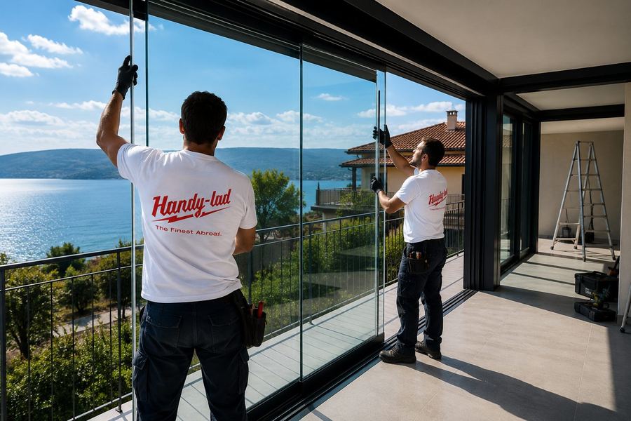 Vetrata panoramica scorrevole installata su terrazzo a Milano da Handy-Lad